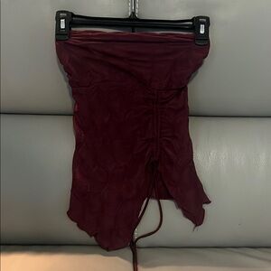 Burgundy Ruched Mini Skirt